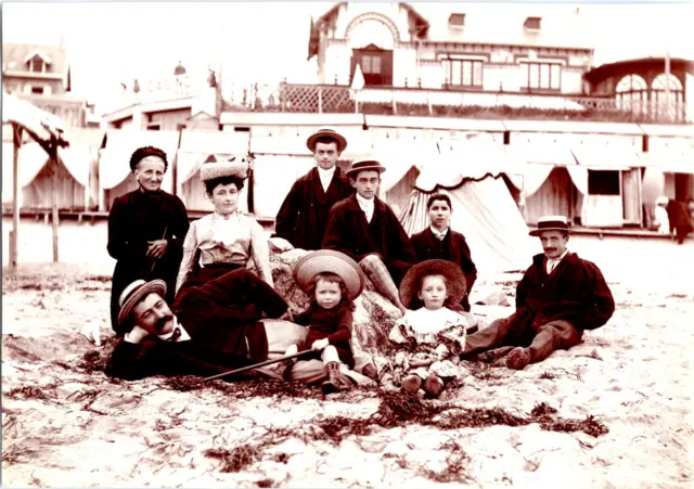 France, family portrait on the beach Albumen Print albumin print 12x print