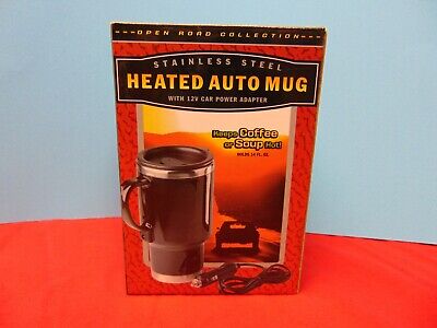 Heated Auto Mug Stainless Steel w/ 12v Car Power Adaptor Open Road Collection