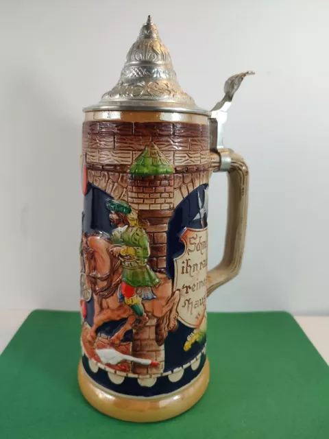 Vintage German Gerzit Gerz  Beer Stein Collectible Mug 11" With Lid