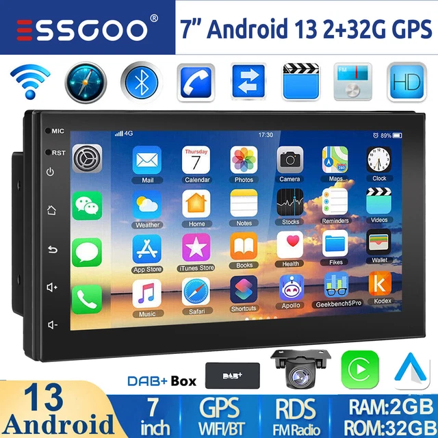 Autoradio Android 13 2 DIN 7 Pouces - 2Go RAM, 32Go ROM, CarPlay, GPS, WiFi, Bluetooth + Caméra De Recul
