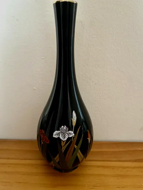 OTAGIRI Japan black porcelain Iris Flowers Bud Vase