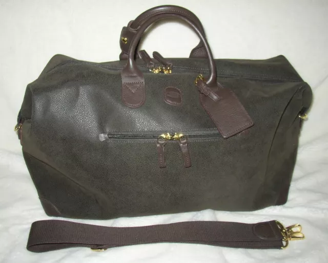 Bric's 20" Brown Pebbled Leather/Canvas Adjustable Strap/Tag Duffle Bag Large