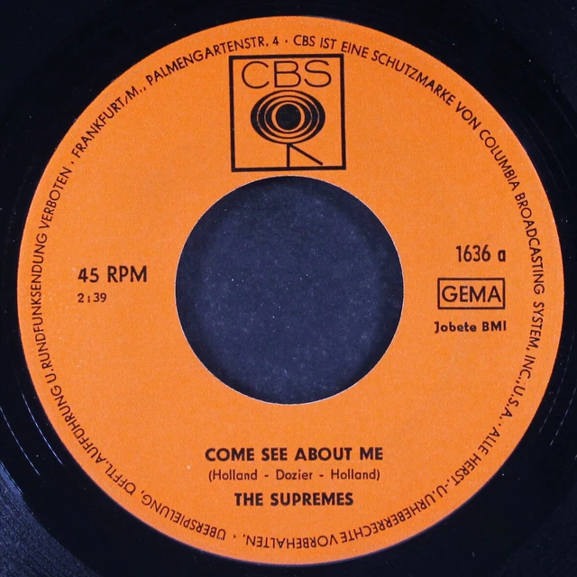 Supremes come see about me always in my heart cbs 7 single 45 tr