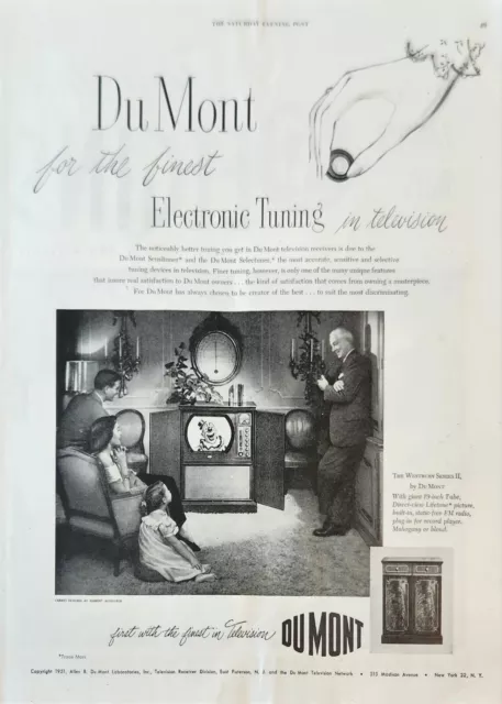 1951 Dumont finest in Television Vintage Ad Electronic Tuning