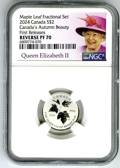 2024 Queen Elizabeth $2 1/10 Oz Canada Silver Ngc Pf70 Maple Leaf First Releases
