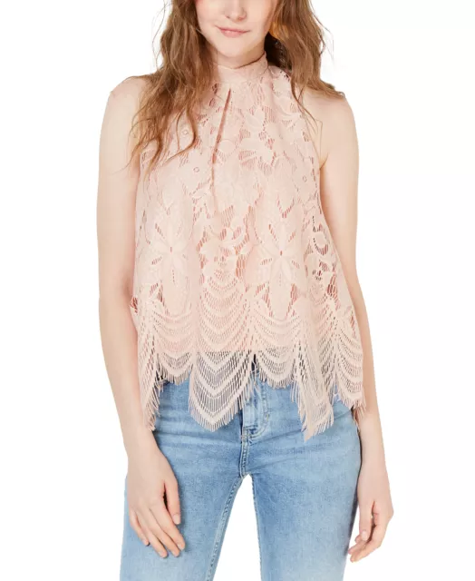 Love, Fire Juniors' Sleeveless Lace Top (Large, Rose Dust)