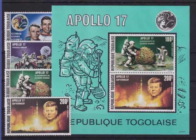 Togo 1973 Weltraum Apollo 17 Mondmission Mi.-Nr. 972-975, Block 75 ** / MNH