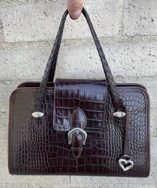 Brighton Dark Brown Embossed Croc Leather Shoulder Tote Bag Handbag purse USED