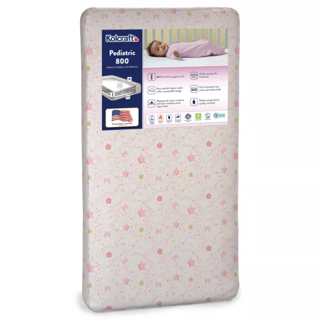 Pediatric 800 Extra Firm Baby Crib & Toddler Mattress, 80 Coil, Waterproof, Pink