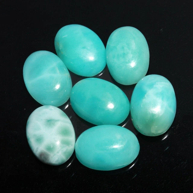 Pierre de cabochon Larimar bleu naturel 14x10 mm, forme ovale, dos plat, 2...