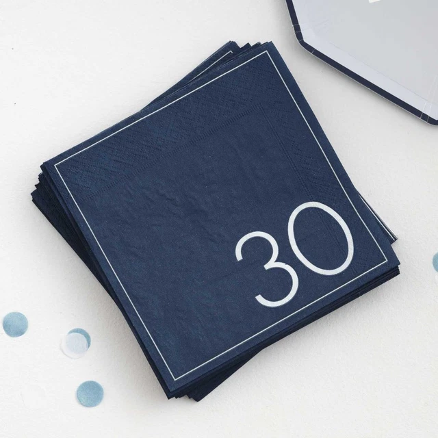 Navy Blue 30th Birthday Paper Napkins | Age 30 Party Tableware Milestone x 16