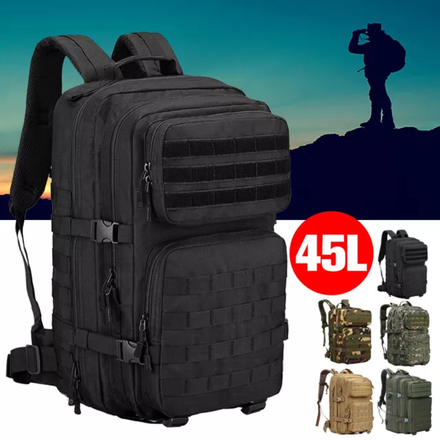 45L Outdoor Military Tactical Backpack Pouch Rucksack Camping Hiking Molle Bag 2