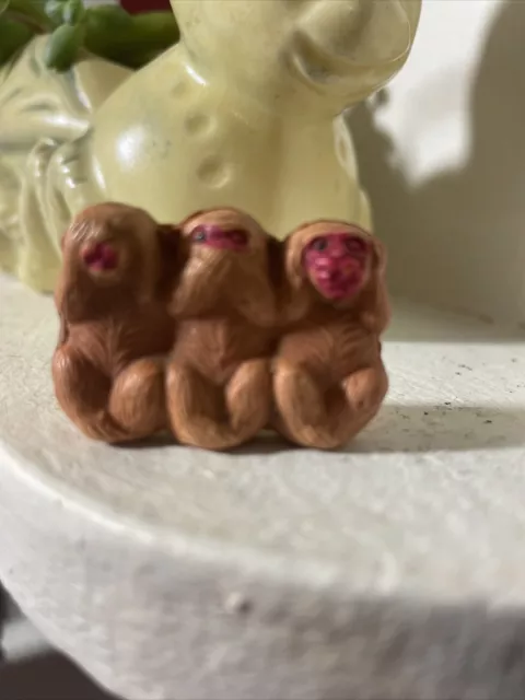 Vintage Plastic 3 Monkeys Figurine Speak Do and Hear No Evil Occupied Japan 1.5”