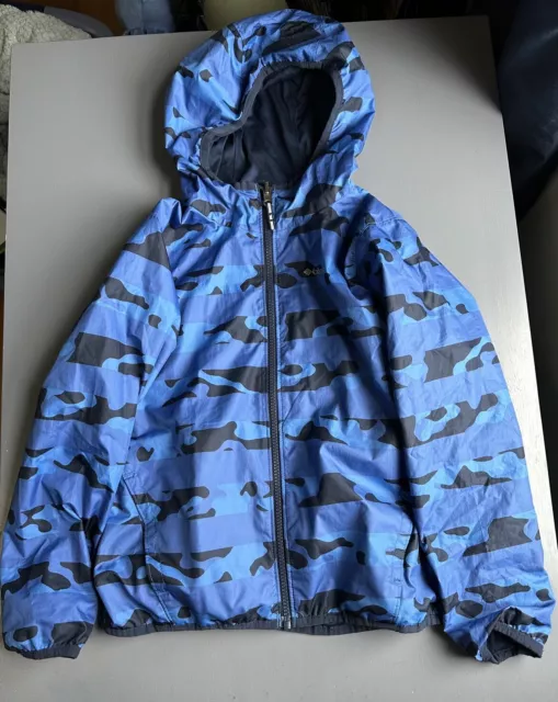 Boy’s Columbia Blue Camouflage Reversible Rain Jacket/windbreaker Size Small (8)