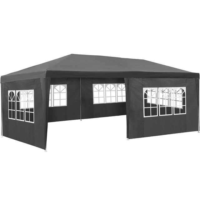 Garten Pavillon 6x3m mit 5 Seitenteilen Partyzelt Bierzelt Festzelt grau B-Ware