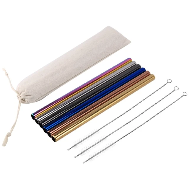 Reusable Stainless Steel Straws, Bubble Tea Straws, 6 Metal Straws, 3 Clean H1X7