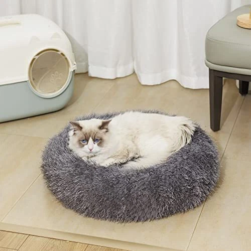 Calming Dog Cat Bed for Small Medium Large Dogs Pets Anti-Anxiety Round Donut...