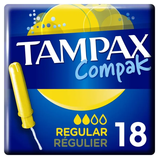 Tampones regulares compactos Tampax con aplicador 18X, protección contra fugas y discreción...