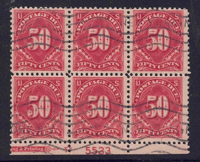 US Scott J67 50c High Value Postage Due Plate Block of Six used S09