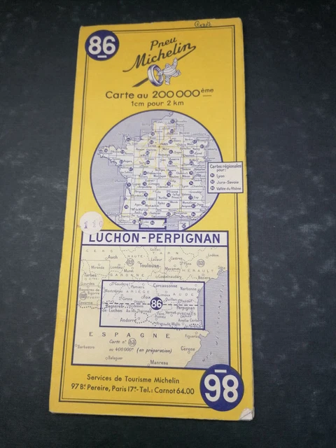 Ancienne Carte Routière Michelin Collector – 200 000e – Luchon-Perpignan