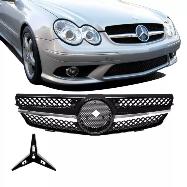 Mercedes CLK C209 W209 Kühlergrill Front Grill Schwarz Glanz Chrom Waben 05-10