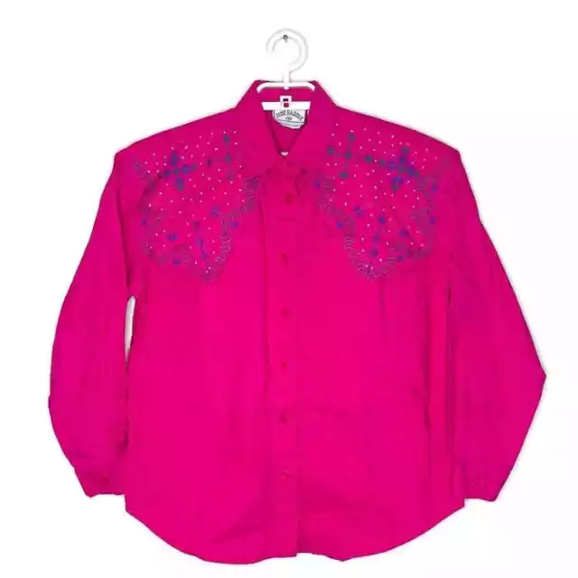 VTG SIDE SADDLE Women's Hot Pink Jeweled Bedazzled Western Rodeo Shirt ...