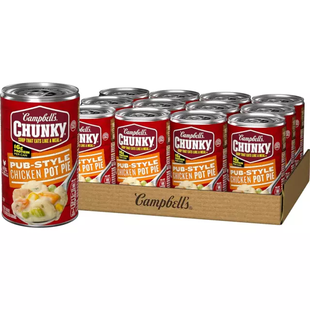 Campbells Chunky Soup, Pub-Style Chicken Pot Pie Soup, 18.8 Ounce Can 12 Pack