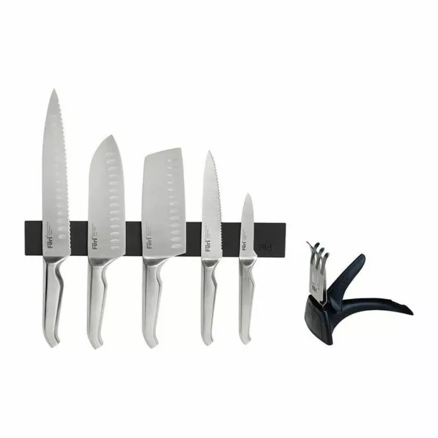 Furi Pro Stainless Steel 7pc Magnetic Knife Rack Set + Diamond Sharpener | 7 Pie