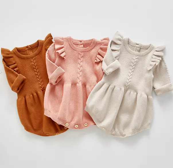 Baby Girl Ruffle Knit Romper - Cotton Baby Infant Newborn Clothing