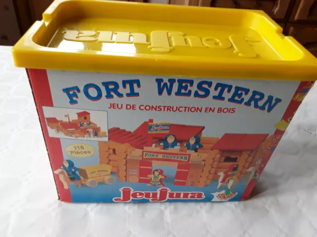 Ancien jouet jeu de Construction Bois Jeujura 115 pièces  Fort Westen 8370