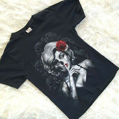 Marilyn Monroe Teschio T Shirt Piccolo Nero Tattoo Pinup Gotico Horror Halloween