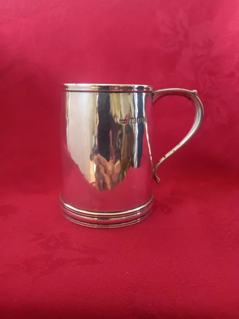 ARTS & CRAFTS STERLING SILVER PLANNISHED TANKARD MUG 1935 ANTIQUE 180g