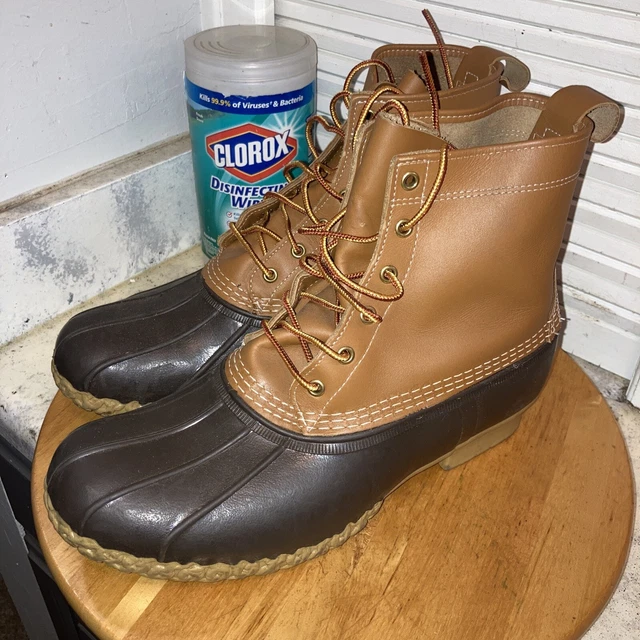 LL Bean Boots Maine Hunting Duck Brown Leather Mid Calf Rubber Men Size 11 W USA