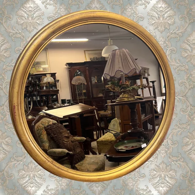 Specchio Specchiera antica vintage in legno dorata cornice rotonda foglia oro