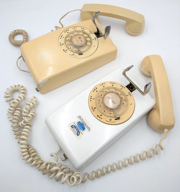 2x VTG 1970s Bell System Rotary Dial Wall Phones White & Beige 554 UNTESTED Lot