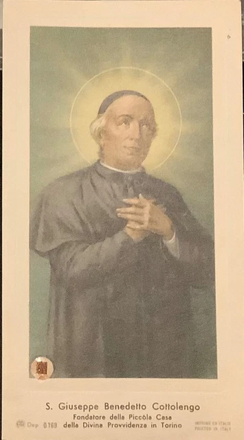 Reliquia ex indumentis San Giuseppe Benedetto Cottolengo su santino 1934 sigillo