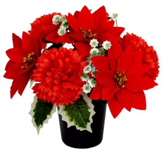 Christmas Red Carnation Grave Crem Cemetery Memorial Pot Flower Memorial Insert