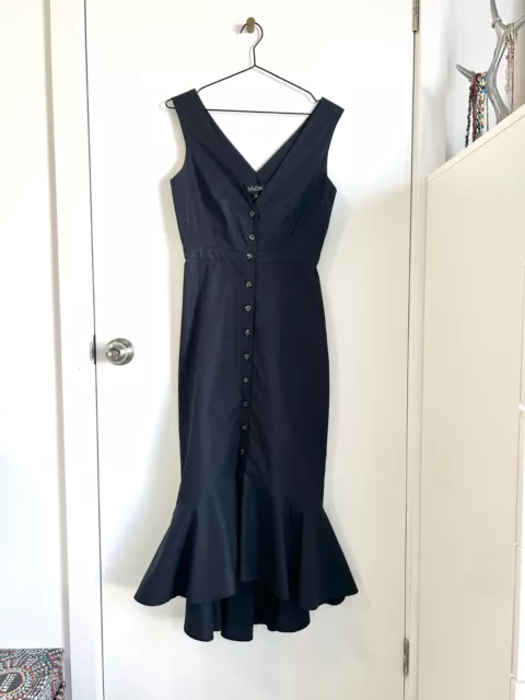 SALONI Zoey Midi Poplin Cutout Dress in Navy size 10 RRP A$900