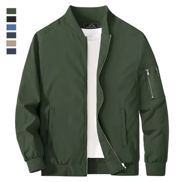 Men's Casual Bomber Jacket Spring Lightweight Baseball Coat Tactical Army Jacket