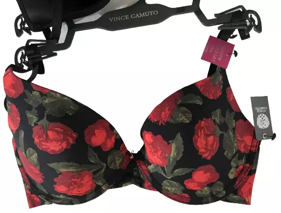 2-PK VINCE CAMUTO Padded Bras 34C Floral Red + Black Gold Logo NWT