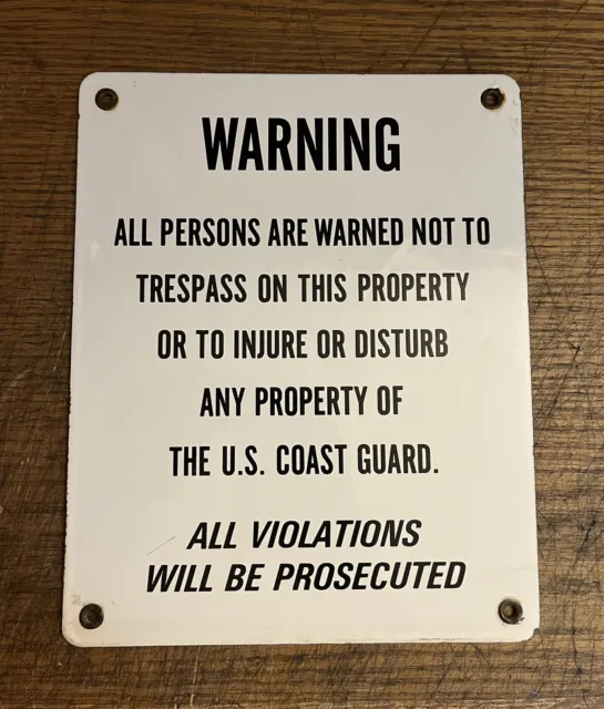Porcelain U.S. Coast Guard Warning Sign  1950s 8x10 Rare Military￼ Cheney Lake