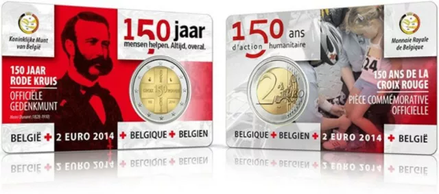 BELGICA 2 euro 2014 en coin card 150 AÑOS de la CRUZ ROJA