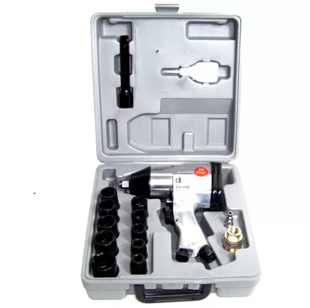 Air Impact Wrench 17 Pc 1/2" Drive 10 1/2 Dr Socket Det 1 Extension Bar Oiler