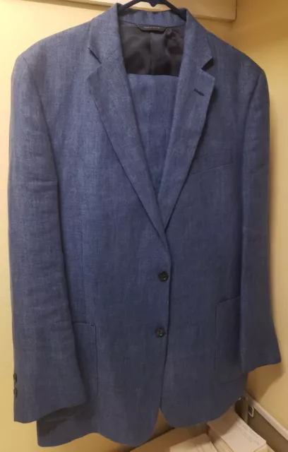 Brooks Brothers 42R 36W Regent Leo Master 2-btn Linen Blue Suit