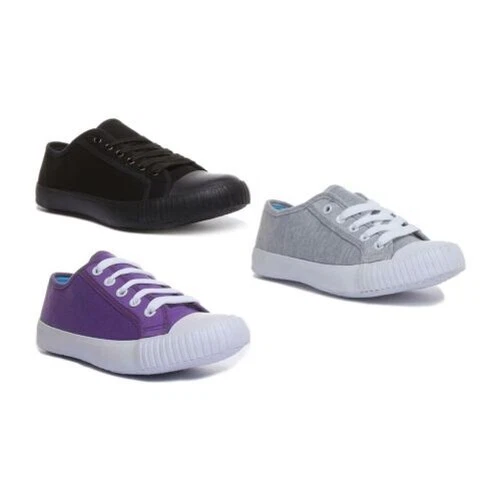Unisexe Lacet Coupe Basse Toile Baskets Tennis en Noir Taille UK 3 - 12