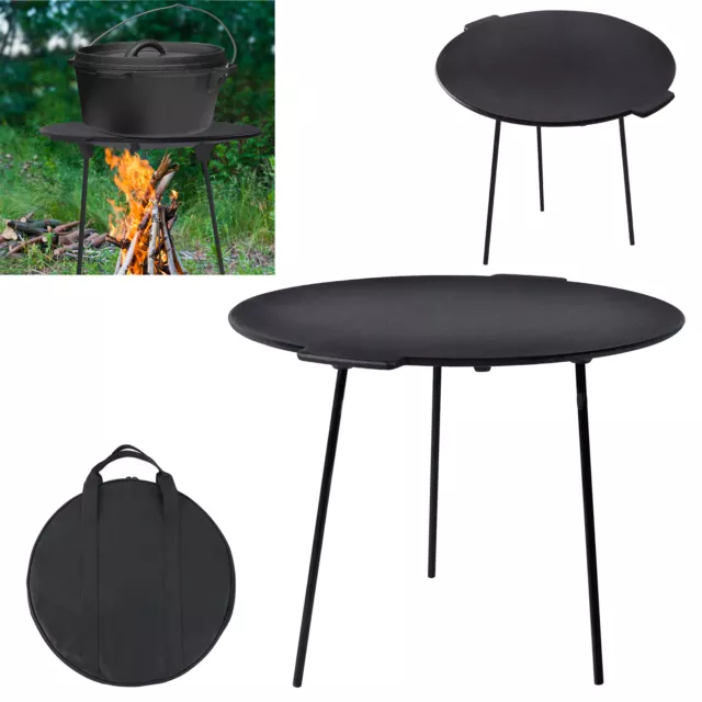Rund Gusseisen Grillplatte Dutch Oven Steakplatte Grillpfanne mit 3 Beinen Ø45cm