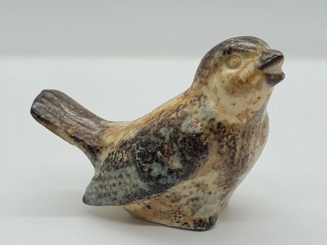 Otagiri Vintage Brown and Blue Specks Bird Pottery Figurine