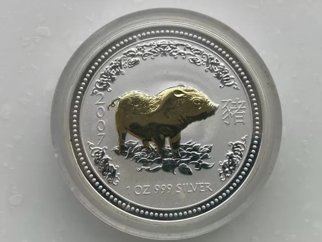 Australia 1 Dollar Year of the Pig 1 Oz Lunar Series I Gilded coin 2007 year