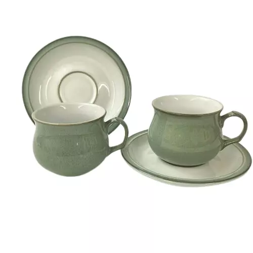 Denby Regency Green Pair of Tea Cups and Saucers Vintage