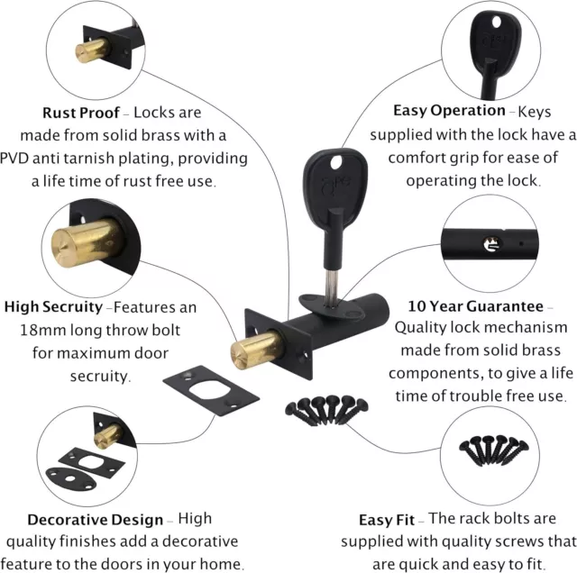 Delf Door Rack Bolts Dead Bolt Lock Star Key Security iron Key 2 twin pack 3
